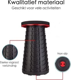 Kampeerkruk - Uitschuifbare Kruk - Rood/Zwart- Tot 120 Kg - Travel Stool - Opvouwbare Campingkruk - Inklapbaar Krukje - Telescopische Kruk - Camping - Outdoor -Buitenkampeer Winkel 1069x1200 2