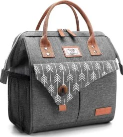 HN® Lunchtas Grijs Pijlen, Geïsoleerde Koeltas, Lekvrij, Extra Grote Opening Voor De Lunch Box, 25×16,5×26cm Design Heren En Dames -Buitenkampeer Winkel 1079x1200