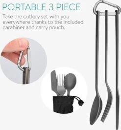 Navaris Campingbestek Van Titanium - Set Met Vork, Mes En Lepel - Bestekset Voor Onderweg En Op Reis - Inclusief Karabijnhaak En Bewaarzakje -Buitenkampeer Winkel 1113x1200 2