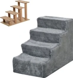 PawHut Huisdierentrap Hondentrap Met 4 Treden Kattentrap Met Afneembare Pluchen Hoes D06-091 -Buitenkampeer Winkel 1113x1200