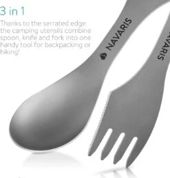 Navaris 2x Spork Titanium Campingbestek - Vork, Mes En Lepel In één - Bestek Voor Onderweg En Op Reis - Lichtgewicht - Inclusief Bewaarzakje -Buitenkampeer Winkel 1148x1200 6