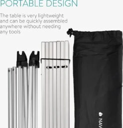 Navaris Campingtafel - Inklapbaar Campingtafeltje Van Aluminium - Opvouwbare Tafel Inclusief Draagtas - Picknicktafel - Zilver -Buitenkampeer Winkel 1154x1200