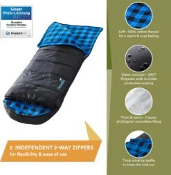 Skandika Dundee Flannel-L Slaapzak – Mummmieslaapzakken – Slaapzakken Volwassen - Maat M – Unisex - Katoen, Luxe Kwaliteit, Dubbele Slaapzak, 3 Seizoenen, Tot -20°C - 220 X 80 Cm - Outdoor Kampeerslaapzak – Ritssluiting Links - Zwart/blauw -Buitenkampeer Winkel 1168x1200 3