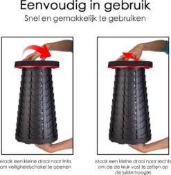 Kampeerkruk - Uitschuifbare Kruk - Rood/Zwart- Tot 120 Kg - Travel Stool - Opvouwbare Campingkruk - Inklapbaar Krukje - Telescopische Kruk - Camping - Outdoor -Buitenkampeer Winkel 1175x1200 1