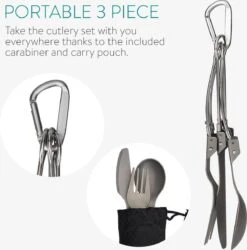 Navaris Campingbestek Van Titanium - Set Met Vork, Mes En Lepel - Inklapbaar - Bestekset Voor Onderweg - Inclusief Karabijnhaak En Bewaarzakje -Buitenkampeer Winkel 1184x1200 3