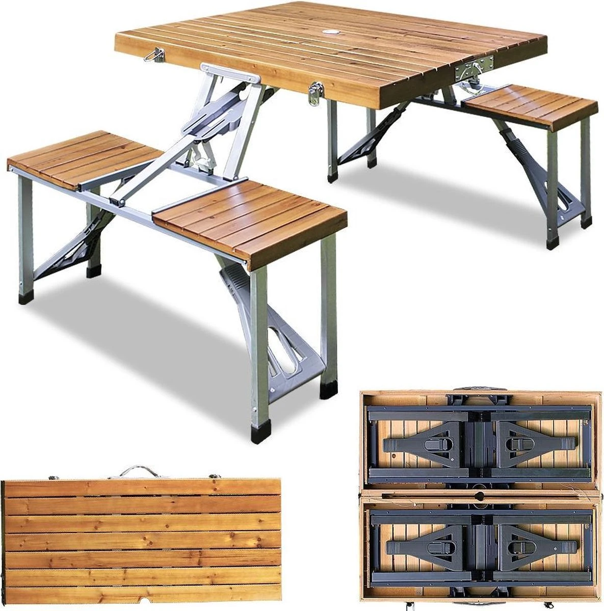 Merkloos Deuba Picknicktafel Campingtafel - Opvouwbaar Voor 4 Personen - Hout En Aluminium 2 Merkloos Deuba Picknicktafel Campingtafel - Opvouwbaar Voor 4 Personen - Hout En Aluminium - Afbeelding 2