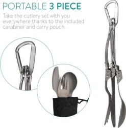 Navaris Campingbestek Van Titanium - Set Met Vork, Mes En Lepel - Inklapbaar - Bestekset Voor Onderweg - Inclusief Karabijnhaak En Bewaarzakje -Buitenkampeer Winkel 1185x1200 5