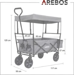 AREBOS Handwagen Vouwbare Dak Handwagen Vouwbare Trolley Uitrustingswagen Grijs -Buitenkampeer Winkel 1187x1200 5