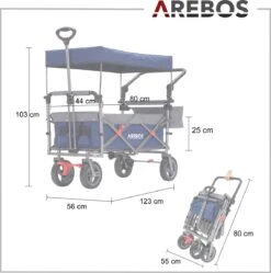 AREBOS Premium Steekwagen Met Dak Opvouwbare Tuinkar Handkar Bolderkar Blauw / Grijs -Buitenkampeer Winkel 1188x1200 10