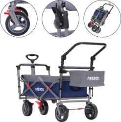 AREBOS Premium Steekwagen Met Dak Opvouwbare Tuinkar Handkar Bolderkar Blauw / Grijs -Buitenkampeer Winkel 1191x1200 8