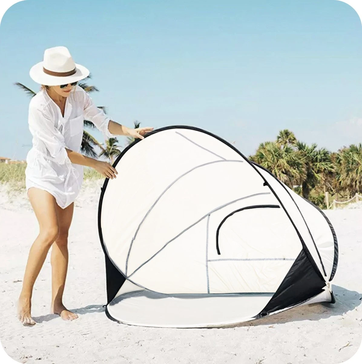 Deryan Luxe Pop Up Strandtent XXL - Anti-UV 50+ - Cream 7 Deryan Luxe Pop Up Strandtent XXL - Anti-UV 50+ - Cream - Afbeelding 7