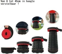 Kampeerkruk - Uitschuifbare Kruk - Rood/Zwart- Tot 120 Kg - Travel Stool - Opvouwbare Campingkruk - Inklapbaar Krukje - Telescopische Kruk - Camping - Outdoor -Buitenkampeer Winkel 1200x1051 1