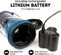 Favour L0818 Retro Camping Lamp Oplaadbaar LED, 320 Lumen, IP64 Waterdicht, Draagbare Kampeerlamp, Tentlamp, Acculamp, Traploos Dimbare Lamp Incl. Kaarslicht-modus, Blauw -Buitenkampeer Winkel 1200x1090