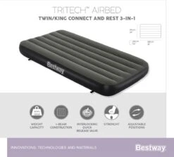 Bestway 3-in-1 Luchtbed - Connect - Zwart - 188x99cm - PVC/Polyester - Single, Double Single En Twin Opblaasbed - Tritech Materiaal - I-Beam Constructie -Buitenkampeer Winkel 1200x1090 3