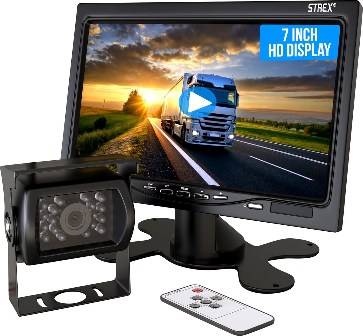 Strex Achteruitrijcamera Set Bedraad - 7" Scherm - 18LED Nachtzicht 15m - IP67 Waterdicht - Achteruitrij Camera 1 Strex Achteruitrijcamera Set Bedraad - 7" Scherm - 18LED Nachtzicht 15m - IP67 Waterdicht - Achteruitrij Camera