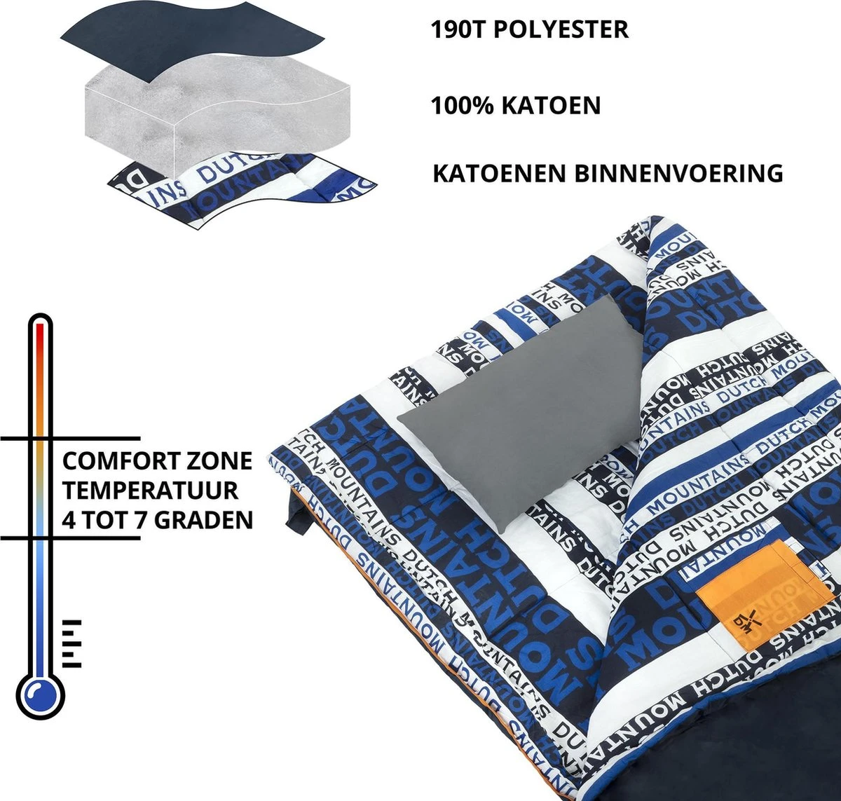 Dutch Mountains Slaapzak Goeree XL - Kussen 25x15cm - 220x90cm Katoenen Slaapzak - Tochtstrip 2 Dutch Mountains Slaapzak Goeree XL - Kussen 25x15cm - 220x90cm Katoenen Slaapzak - Tochtstrip - Afbeelding 2