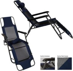 Ligstoel 180x60cm - Opvouwbaar Campingstoel Ligbed Strandstoel Tuinstoel Vouwligstoel Blauw -Buitenkampeer Winkel 1200x1168