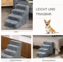 PawHut Huisdierentrap Hondentrap Met 4 Treden Kattentrap Met Afneembare Pluchen Hoes D06-091 -Buitenkampeer Winkel 1200x1176 3