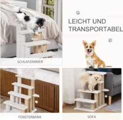 PawHut Huisdierentrap Met Krabpaal Bal 4 Treden Kattentrap Dierentrap Pluche Jute D06-093 -Buitenkampeer Winkel 1200x1178 7