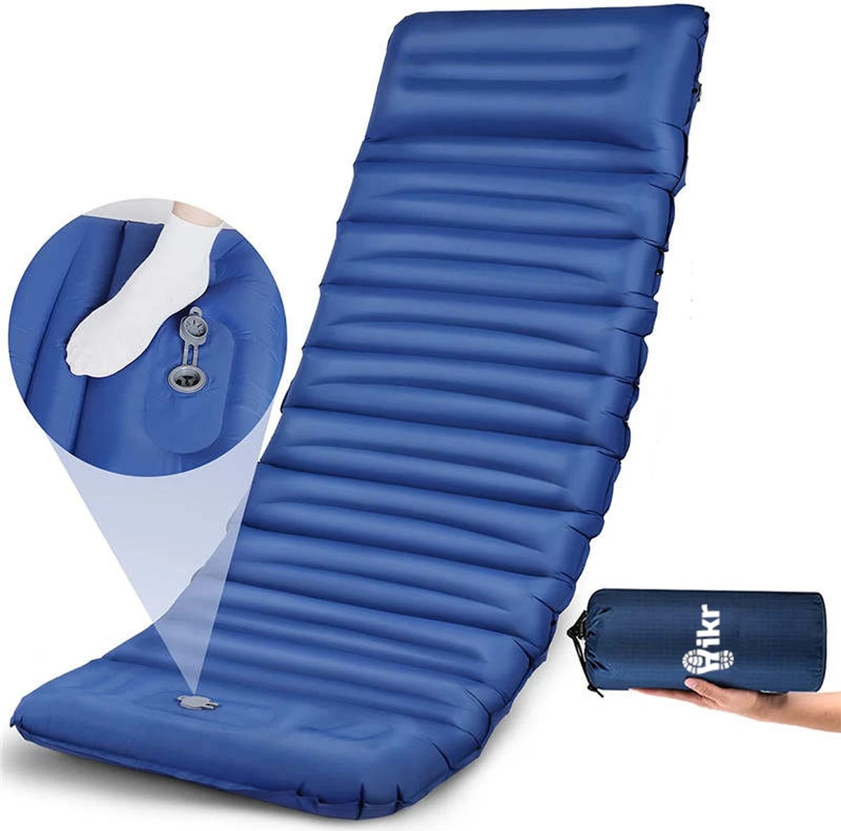 Hikr® Slaapmat 10cm+ Dikte - Comfortabel Luchtmatras - Zelfopblazend Met De Voet - TPU+40D Nylon - Slaapmatje Eenpersoons En Uit Te Breiden Tot Tweepersoons - Slaapmat Met Ingebouwde Pomp