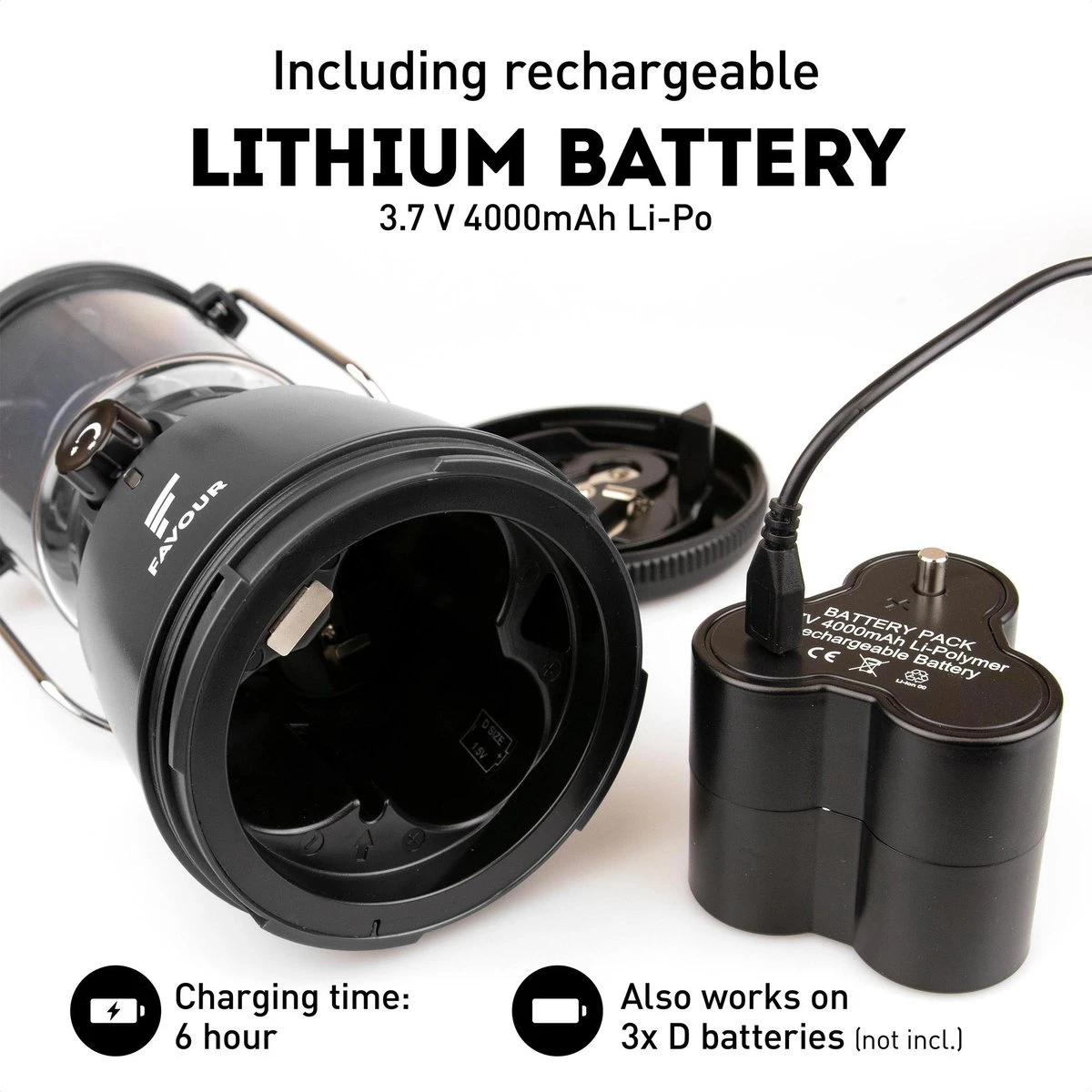 Favour L0818 Retro Camping Lamp Oplaadbaar LED, 320 Lumen, IP64 Waterdicht, Draagbare Kampeerlamp, Tentlamp, Acculamp, Traploos Dimbare Lamp Incl. Kaarslicht-modus, Zwart 4 Favour L0818 Retro Camping Lamp Oplaadbaar LED, 320 Lumen, IP64 Waterdicht, Draagbare Kampeerlamp, Tentlamp, Acculamp, Traploos Dimbare Lamp Incl. Kaarslicht-modus, Zwart - Afbeelding 4