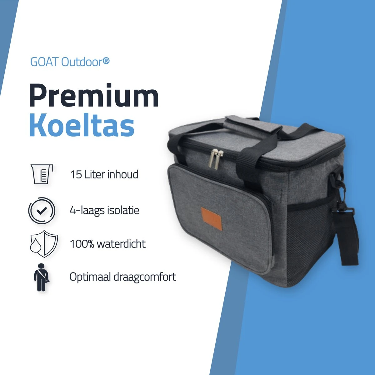 GOAT Outdoor 4 Laags Geïsoleerde Koeltas - Lunchtas 15 Liter - Grijs - Excl. Koelelementen 2 GOAT Outdoor 4 Laags Geïsoleerde Koeltas - Lunchtas 15 Liter - Grijs - Excl. Koelelementen - Afbeelding 2