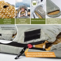 Skandika Dundee Flannel-R Slaapzak – Slaapzakken – Slaapzakken Volwassen - Maat M – Unisex - Katoen, Luxe Kwaliteit, Dubbele Slaapzak, 3 Seizoenen, Tot -20°C - 220 X 80 Cm - Outdoor Kampeerslaapzak – Ritssluiting Rechts - Grijs/geel -Buitenkampeer Winkel 1200x1200 1084