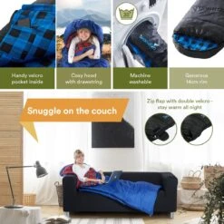 Skandika Dundee Flannel-L Slaapzak – Mummmieslaapzakken – Slaapzakken Volwassen - Maat M – Unisex - Katoen, Luxe Kwaliteit, Dubbele Slaapzak, 3 Seizoenen, Tot -20°C - 220 X 80 Cm - Outdoor Kampeerslaapzak – Ritssluiting Links - Zwart/blauw -Buitenkampeer Winkel 1200x1200 1091