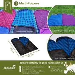 Skandika Dundee Flannel-L Slaapzak – Mummmieslaapzakken – Slaapzakken Volwassen - Maat M – Unisex - Katoen, Luxe Kwaliteit, Dubbele Slaapzak, 3 Seizoenen, Tot -20°C - 220 X 80 Cm - Outdoor Kampeerslaapzak – Ritssluiting Links - Zwart/blauw -Buitenkampeer Winkel 1200x1200 1093
