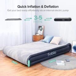 Sable Luxe Queen Size 2 Persoons Luchtmatras Met Ingebouwd Kussen, Opblaasbaar Luchtbed Met Ingebouwde Elektrische Pomp Voor Kamperen, Reizen Of Overnachtende Gasten Of Festival -Buitenkampeer Winkel 1200x1200 1143