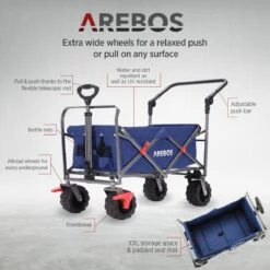 AREBOS Handkar | Transportwagen | Apparatuurwagen | Opvouwbaar | Duwstang| Blauw -Buitenkampeer Winkel 1200x1200 1192