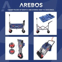 AREBOS Handkar | Transportwagen | Apparatuurwagen | Opvouwbaar | Duwstang| Blauw -Buitenkampeer Winkel 1200x1200 1195