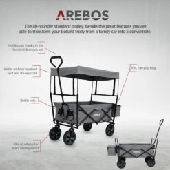 AREBOS Handwagen Vouwbare Dak Handwagen Vouwbare Trolley Uitrustingswagen Grijs -Buitenkampeer Winkel 1200x1200 1212