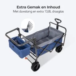 LifeGoods Bolderkar - Opvouwbaar - Tot 120KG - 103L - Extra Draagtas En Duwstang - Wasbaar Polyester - 98x45cm - Blauw/Grijs -Buitenkampeer Winkel 1200x1200 1228