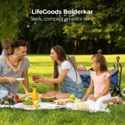 LifeGoods Bolderkar - Opvouwbaar - Tot 120KG - 103L - Extra Draagtas En Duwstang - Wasbaar Polyester - 98x45cm - Blauw/Grijs -Buitenkampeer Winkel 1200x1200 1231