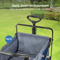 LifeGoods Bolderkar - Opvouwbaar - Tot 120KG - 103L - Extra Draagtas En Duwstang - Wasbaar Polyester - 98x45cm - Blauw/Grijs -Buitenkampeer Winkel 1200x1200 1234