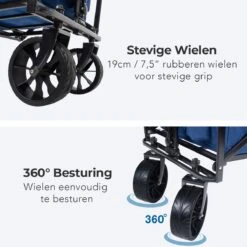 LifeGoods Bolderkar - Opvouwbaar - Tot 120KG - 103L - Extra Draagtas En Duwstang - Wasbaar Polyester - 98x45cm - Blauw/Grijs -Buitenkampeer Winkel 1200x1200 1236