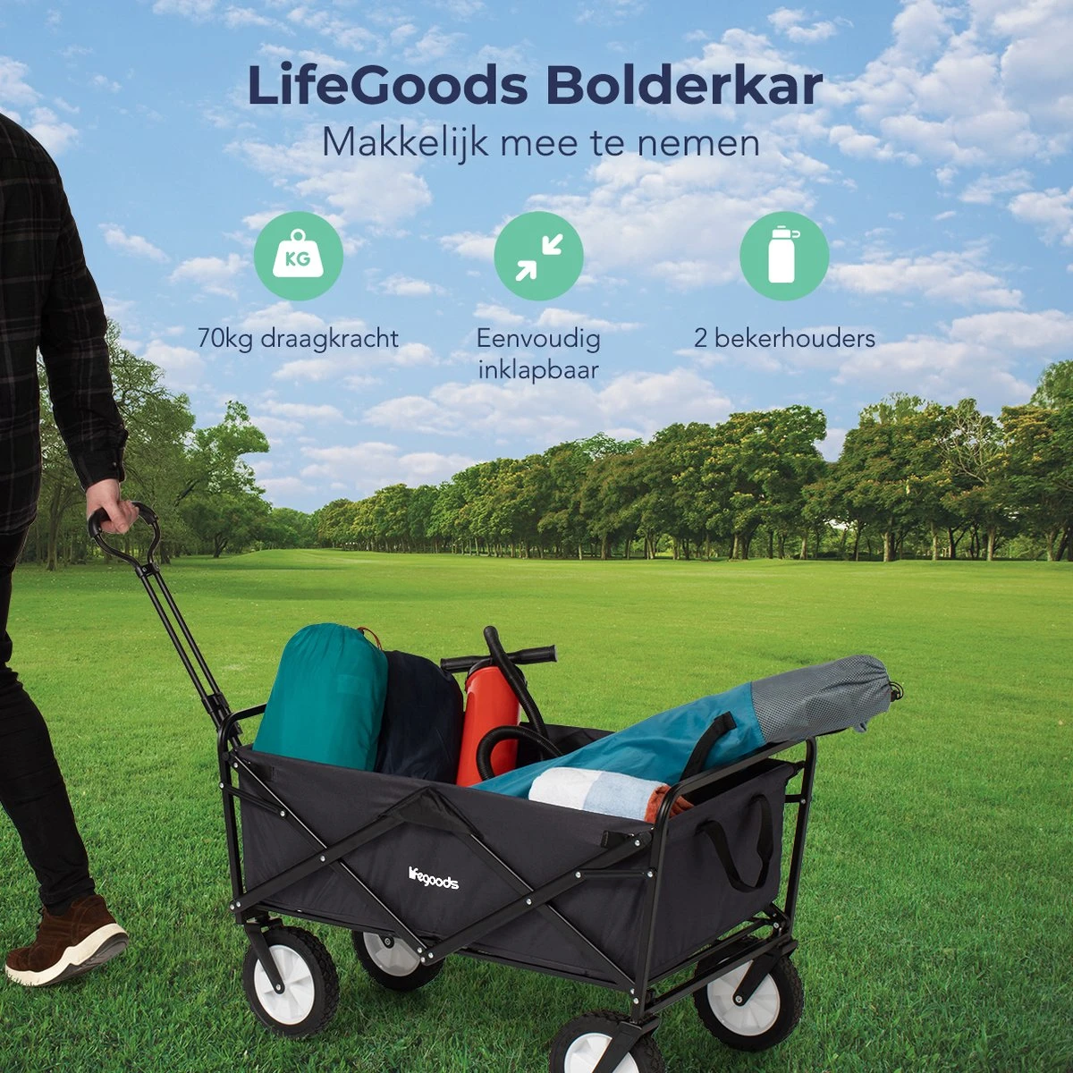 LifeGoods Bolderkar - Opvouwbaar - Draaibare Wielen - 2 Standen - 70KG Draagkracht - Zwart 2 LifeGoods Bolderkar - Opvouwbaar - Draaibare Wielen - 2 Standen - 70KG Draagkracht - Zwart - Afbeelding 2