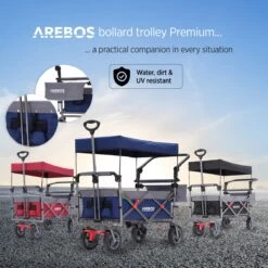 AREBOS Premium Steekwagen Met Dak Opvouwbare Tuinkar Handkar Bolderkar Blauw / Grijs -Buitenkampeer Winkel 1200x1200 1311