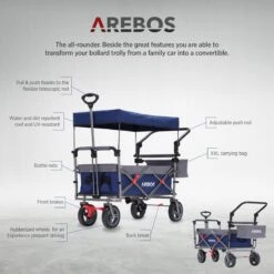 AREBOS Premium Steekwagen Met Dak Opvouwbare Tuinkar Handkar Bolderkar Blauw / Grijs -Buitenkampeer Winkel 1200x1200 1313