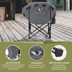 Skandika Moonchair Sirkka – Campingstoelen – Klapstoel – Vouwstoel – Kampeerstoel - Grote, Comfortabele, Campingstoel Opvouwbaar, Gepolsterd, Koelvak, Drinkhouder, Draaggreep En Draagtas, Antislipvoetjes - Max. 150 Kg – Zwart/grijs -Buitenkampeer Winkel 1200x1200 287