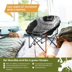Skandika Moonchair Sirkka – Campingstoelen – Klapstoel – Vouwstoel – Kampeerstoel - Grote, Comfortabele, Campingstoel Opvouwbaar, Gepolsterd, Koelvak, Drinkhouder, Draaggreep En Draagtas, Antislipvoetjes - Max. 150 Kg – Zwart/grijs -Buitenkampeer Winkel 1200x1200 290