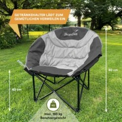 Skandika Moonchair Sirkka – Campingstoelen – Klapstoel – Vouwstoel – Kampeerstoel - Grote, Comfortabele, Campingstoel Opvouwbaar, Gepolsterd, Koelvak, Drinkhouder, Draaggreep En Draagtas, Antislipvoetjes - Max. 150 Kg – Zwart/grijs -Buitenkampeer Winkel 1200x1200 291