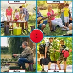 Kampeerkruk - Uitschuifbare Kruk - Rood/Zwart- Tot 120 Kg - Travel Stool - Opvouwbare Campingkruk - Inklapbaar Krukje - Telescopische Kruk - Camping - Outdoor -Buitenkampeer Winkel 1200x1200 402