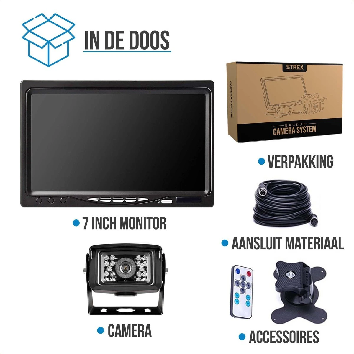 Strex Achteruitrijcamera Set Bedraad - 7" Scherm - 18LED Nachtzicht 15m - IP67 Waterdicht - Achteruitrij Camera 10 Strex Achteruitrijcamera Set Bedraad - 7" Scherm - 18LED Nachtzicht 15m - IP67 Waterdicht - Achteruitrij Camera - Afbeelding 10