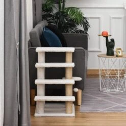 PawHut Huisdierentrap Met Krabpaal Bal 4 Treden Kattentrap Dierentrap Pluche Jute D06-093 -Buitenkampeer Winkel 1200x1200 523