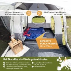Skandika Pitea XL CROSS Tent – Koepeltenten - Autotent – Campingtent Voor SUV, Caddy, Auto, CUV - Voor Max. 4 Personen – Vrijstaand – Met/zonder Slaapcabine – Max. Stahoogte 230 Cm – 3000mm Waterkolom - 475 X 290 X 230 Cm (LxBxH) – Kamperen - Grijs -Buitenkampeer Winkel 1200x1200 592