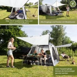 Skandika Pitea XL CROSS Tent – Koepeltenten - Autotent – Campingtent Voor SUV, Caddy, Auto, CUV - Voor Max. 4 Personen – Vrijstaand – Met/zonder Slaapcabine – Max. Stahoogte 230 Cm – 3000mm Waterkolom - 475 X 290 X 230 Cm (LxBxH) – Kamperen - Grijs -Buitenkampeer Winkel 1200x1200 595