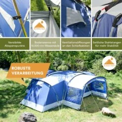 Skandika Nimbus Sleeper 12 Tent – Koepeltenten – 12 Persoons Familietent - Campingtent – Muggengaas – Sleeper Technology (3 Extra Donkere Slaapcabines) – 760 X 630 X 215 Cm (LxBxH) – 5000 Mm Waterkolom – Camping, Tuin – Kamperen – Blauw/wit -Buitenkampeer Winkel 1200x1200 601