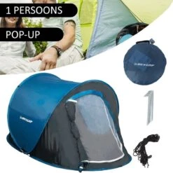 Dunlop Pop Up Tent 220 X 120 X 90 Cm - Grijs/ Blauw - 1 Persoons -Buitenkampeer Winkel 1200x1200 606